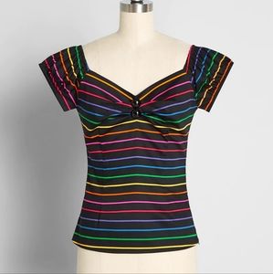 Collectif Neon Rainbow Striped Shirt